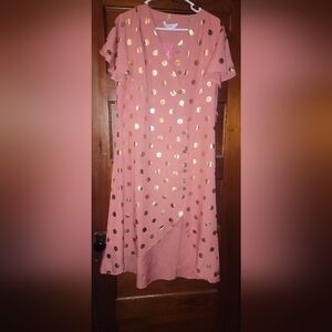 Pink with gold polka dots